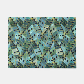 Art Deco Monstera Tropical Leaves in Blue Green Doormat