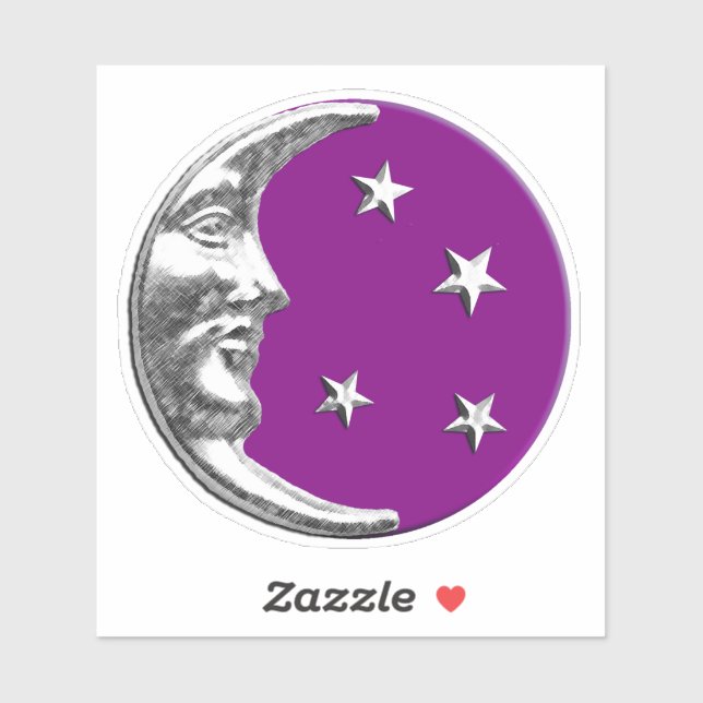 Art Deco Moon and stars - Amethyst Purple & Silver (Sheet)