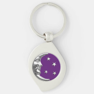 Art Deco Moon and Stars - Amethyst Purple & Silver Key Ring