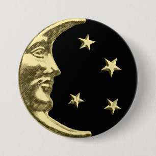 Art Deco Moon and Stars - Black and Gold 7.5 Cm Round Badge
