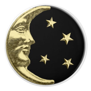 Art Deco Moon and stars - Black and Gold Ceramic Knob