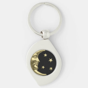Art Deco Moon and Stars - Black and Gold Key Ring