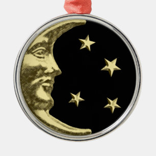 Art Deco Moon and Stars - Black and Gold Metal Tree Decoration