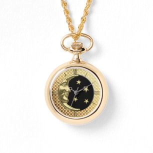 Art Deco Moon and Stars, Black and Gold Watch
