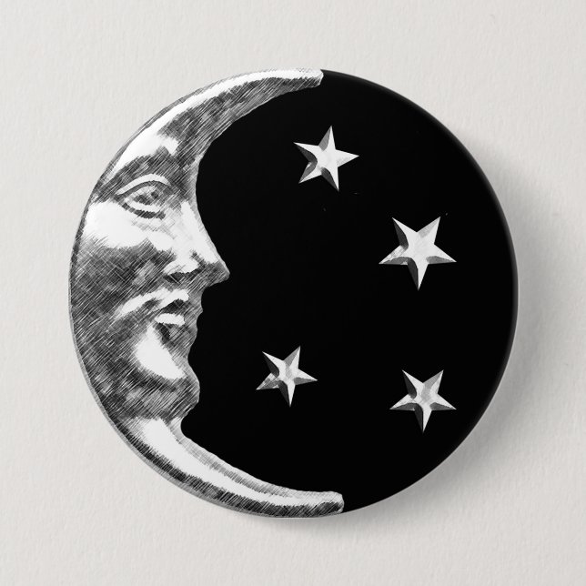Art Deco Moon and Stars - Black and Silver 7.5 Cm Round Badge (Front)