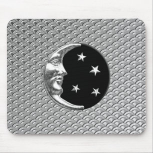 Art Deco Moon and stars - Black and Silver Mouse Mat
