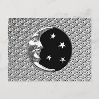 Art Deco Moon and stars - Black and Silver Postcard