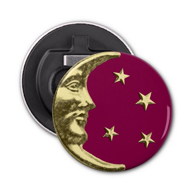 Art Deco Moon and Stars - Burgundy and Gold Bottle Opener (Front)