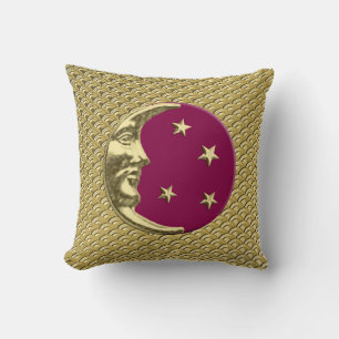 Art Deco Moon and stars - Burgundy and Gold Cushion