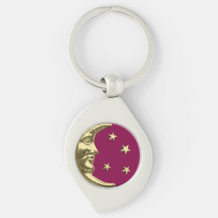 Art Deco Moon and Stars - Burgundy and Gold Key Ring