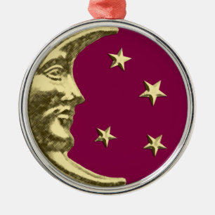 Art Deco Moon and Stars - Burgundy and Gold Metal Tree Decoration
