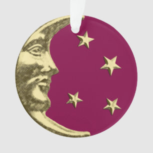 Art Deco Moon and Stars - Burgundy and Gold Ornament