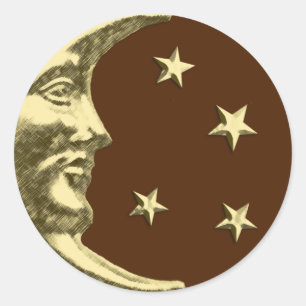 Art Deco Moon and Stars - Chocolate Brown & Gold Classic Round Sticker