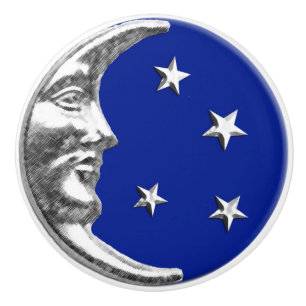 Art Deco Moon and stars - Cobalt Blue and Silver Ceramic Knob