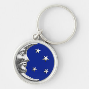 Art Deco Moon and Stars - Cobalt Blue and Silver Key Ring