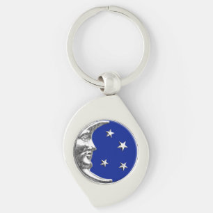 Art Deco Moon and Stars - Cobalt Blue and Silver Key Ring