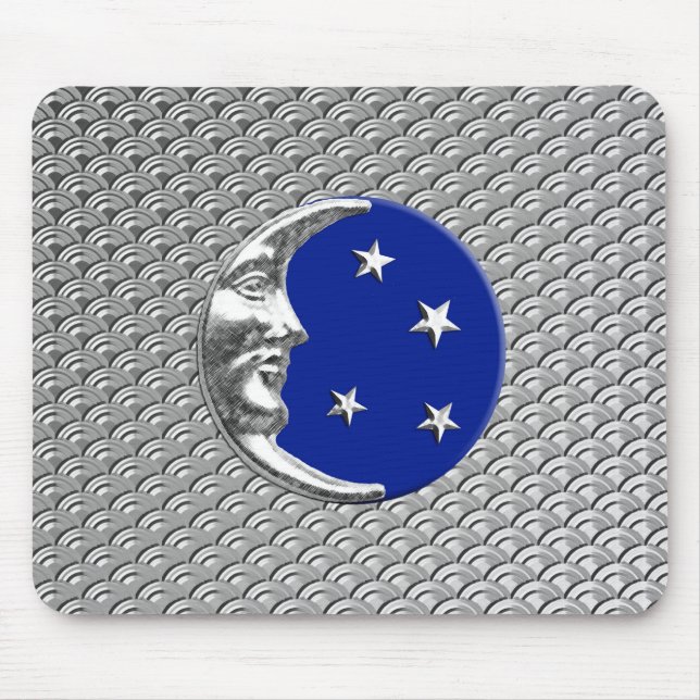 Art Deco Moon and stars - Cobalt Blue and Silver Mouse Mat (Front)