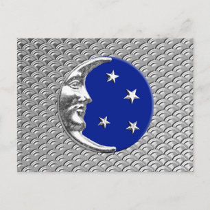 Art Deco Moon and stars - Cobalt Blue and Silver Postcard
