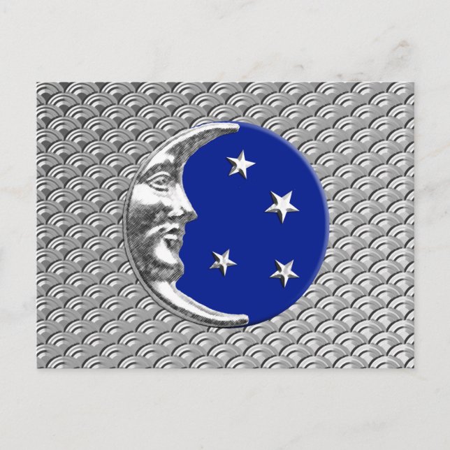 Art Deco Moon and stars - Cobalt Blue and Silver Postcard (Front)