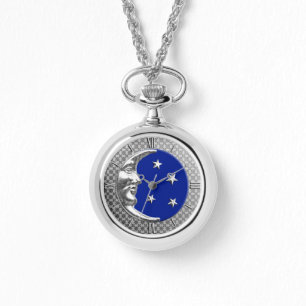 Art Deco Moon and Stars - Cobalt Blue and Silver Watch