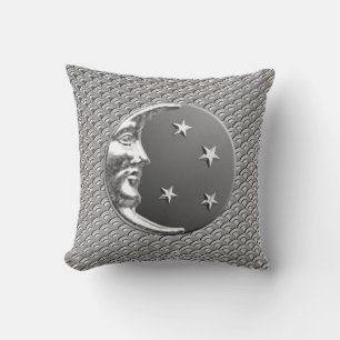 Art Deco Moon and stars - Grey / Grey and Silver Cushion