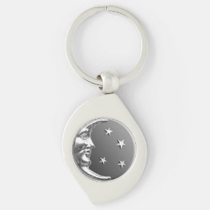 Art Deco Moon and Stars - Grey / Grey and Silver Key Ring
