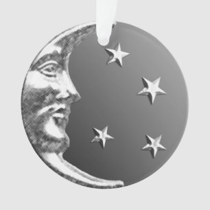Art Deco Moon and Stars - Grey / Grey and Silver Ornament