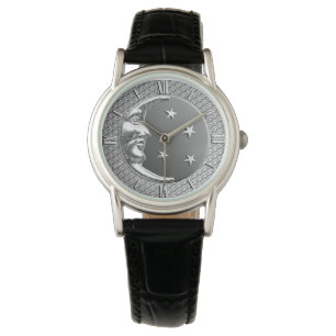 Art Deco Moon and Stars, Grey / Grey and Silver Watch
