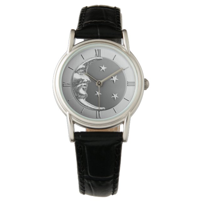 Art Deco Moon and Stars - Grey / Grey and Silver Watch (Front)