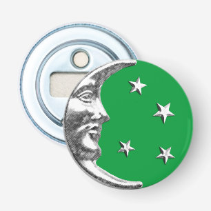 Art Deco Moon and Stars - Jade Green and Silver Bottle Opener