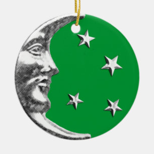 Art Deco Moon and Stars - Jade Green and Silver Ceramic Tree Decoration