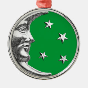 Art Deco Moon and Stars - Jade Green and Silver Metal Tree Decoration