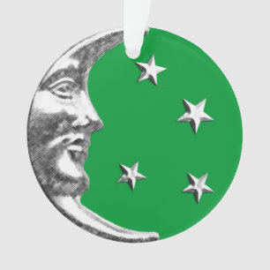 Art Deco Moon and Stars - Jade Green and Silver Ornament