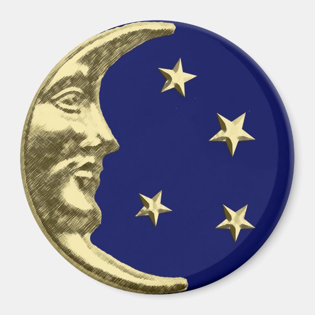 Art Deco Moon and Stars - Navy Blue and Gold Magnet (Front)