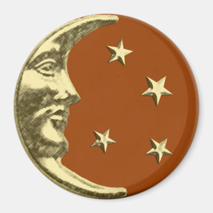 Art Deco Moon and Stars - Rust Brown and Gold Magnet