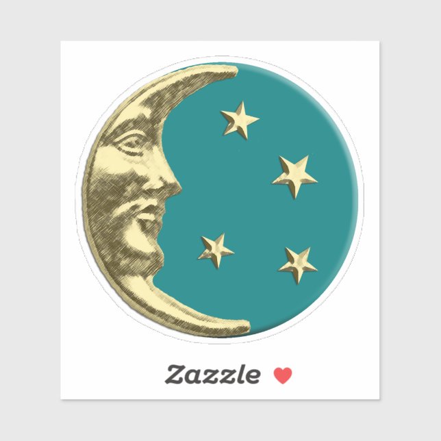 Art Deco Moon and stars - Teal and Gold (Sheet)