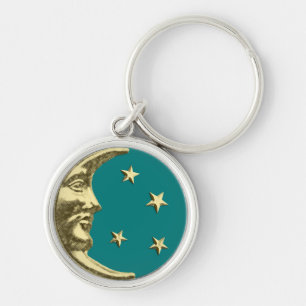 Art Deco Moon and Stars - Teal and Gold Key Ring