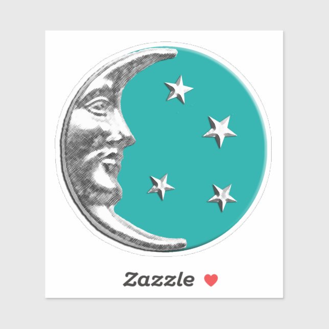 Art Deco Moon and stars - Turquoise & Silver (Sheet)