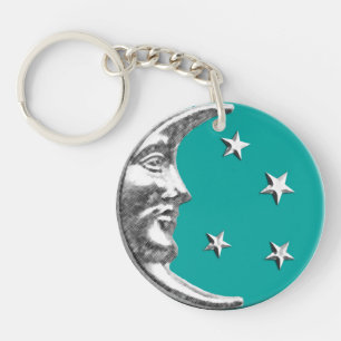 Art Deco Moon and Stars - Turquoise & Silver Key Ring