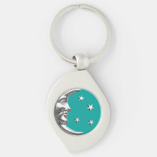 Art Deco Moon and Stars - Turquoise & Silver Key Ring