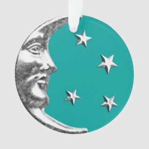 Art Deco Moon and Stars - Turquoise & Silver Ornament
