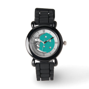 Art Deco Moon and Stars - Turquoise & Silver Watch