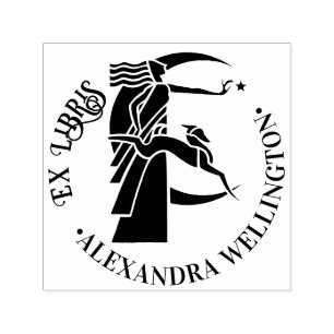 Art Deco Moon Goddess Dog Star Ex Libris Book Name Self-inking Stamp