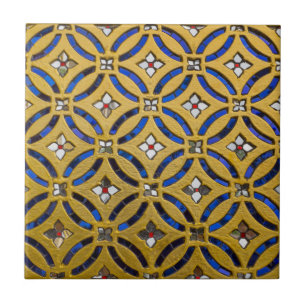 Art Deco Mosaic Tiled Gold and Blue Tile