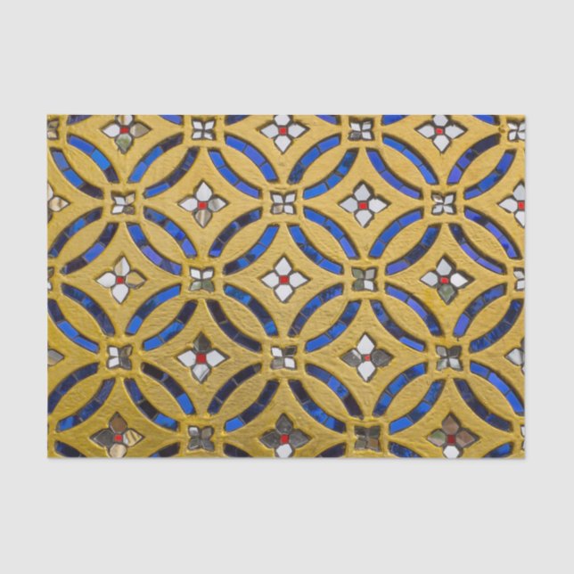 Art Deco Mosaic Tiled Gold and Blue Tissue Paper (Front)
