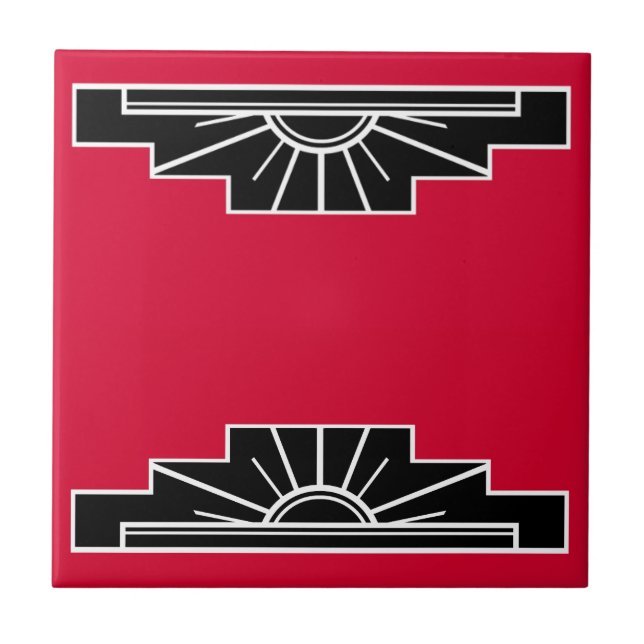 Art Deco Motif in B&W and Red Ceramic Tile (Front)