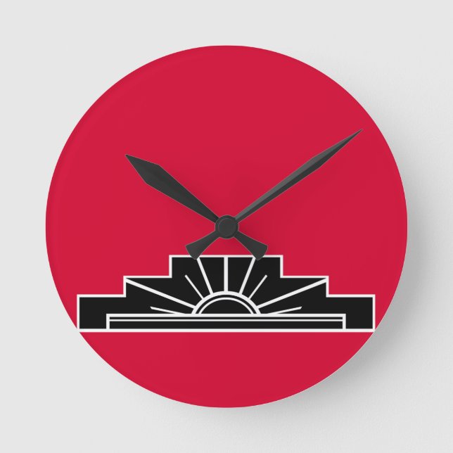Art Deco Motif in B&W and Red Round Clock (Front)