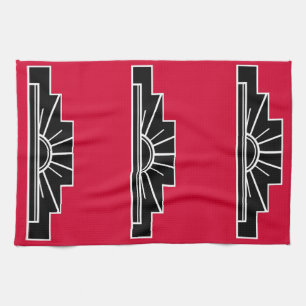 Art Deco Motif in B&W and Red Tea Towel
