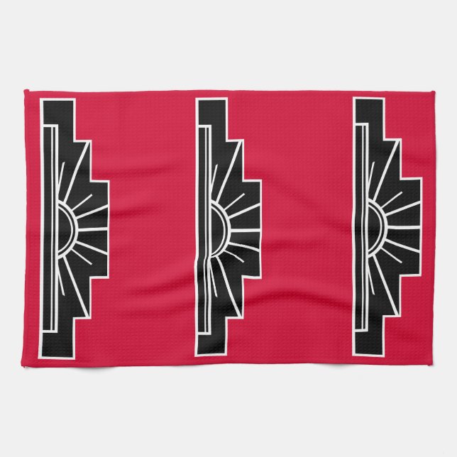 Art Deco Motif in B&W and Red Tea Towel (Horizontal)
