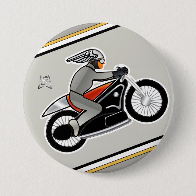 Art Deco Motorcycle (3" pin) 7.5 Cm Round Badge (Front)